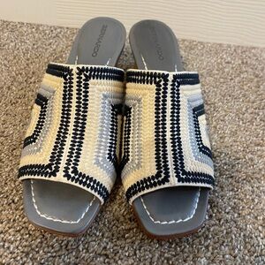 Bernardo Beatriz Heeled Slide Sandals Blue and White